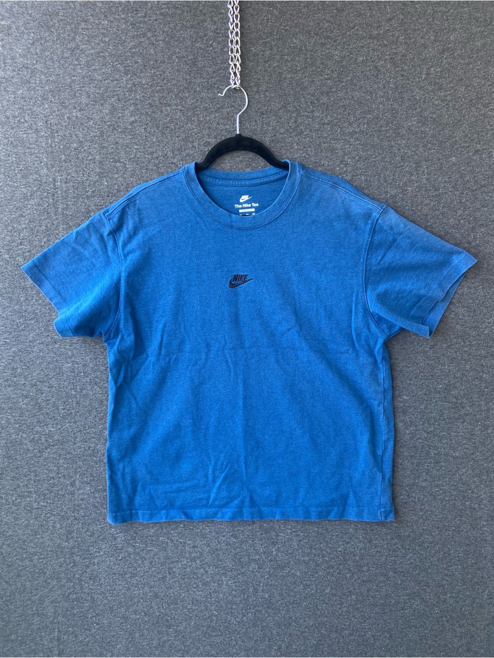🔥 NIKE Center Swoosh Embroidered Tee Blue Loose Fit 2XL Streetwear